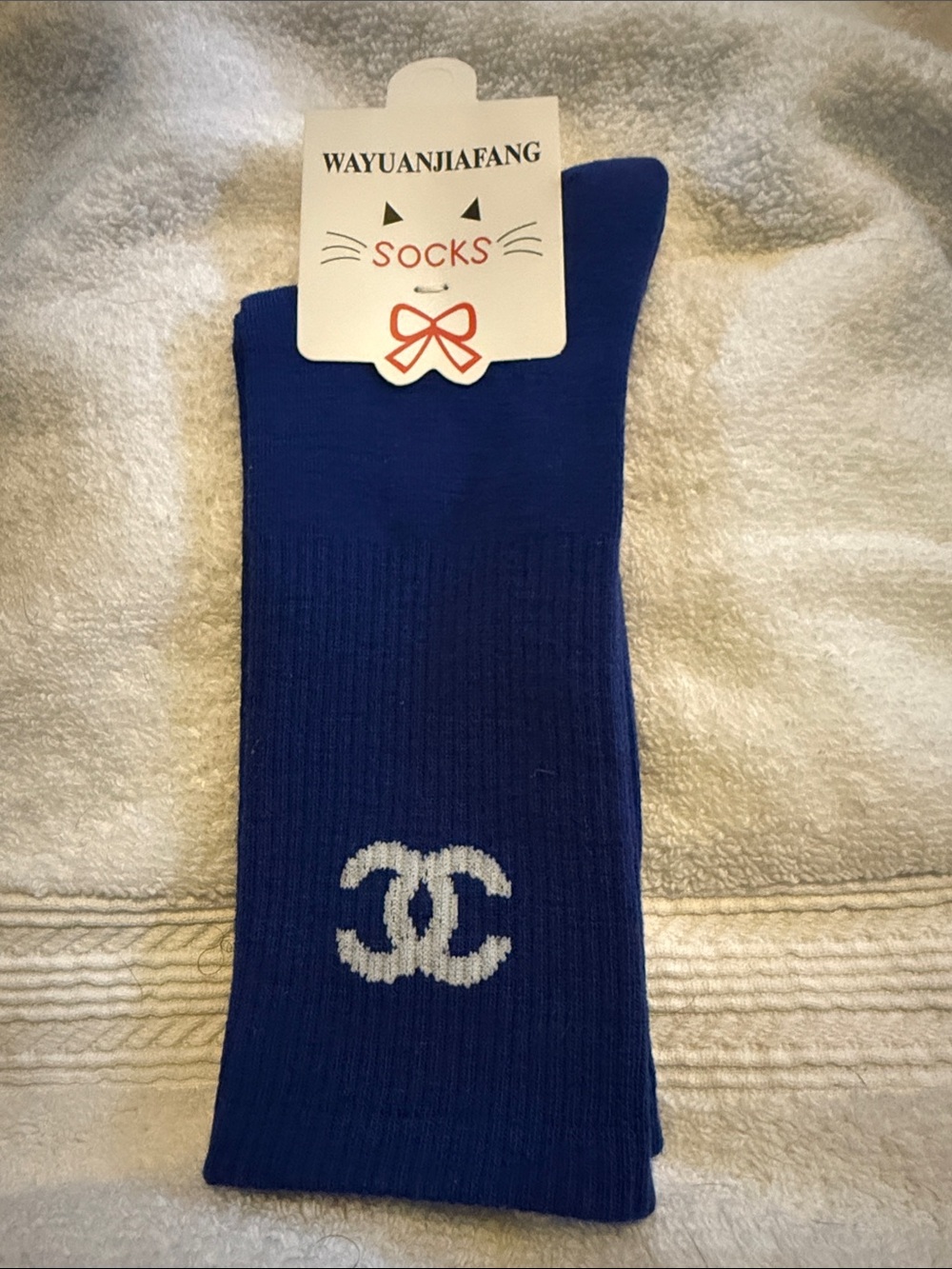 Blue Women's Crew Socks with White Logo